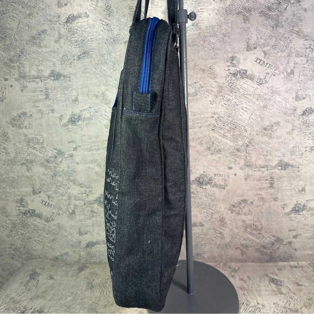Matt Murphy Designs Black Denim Tote Bag Embroidered Rare Vintage Boho Shoulder